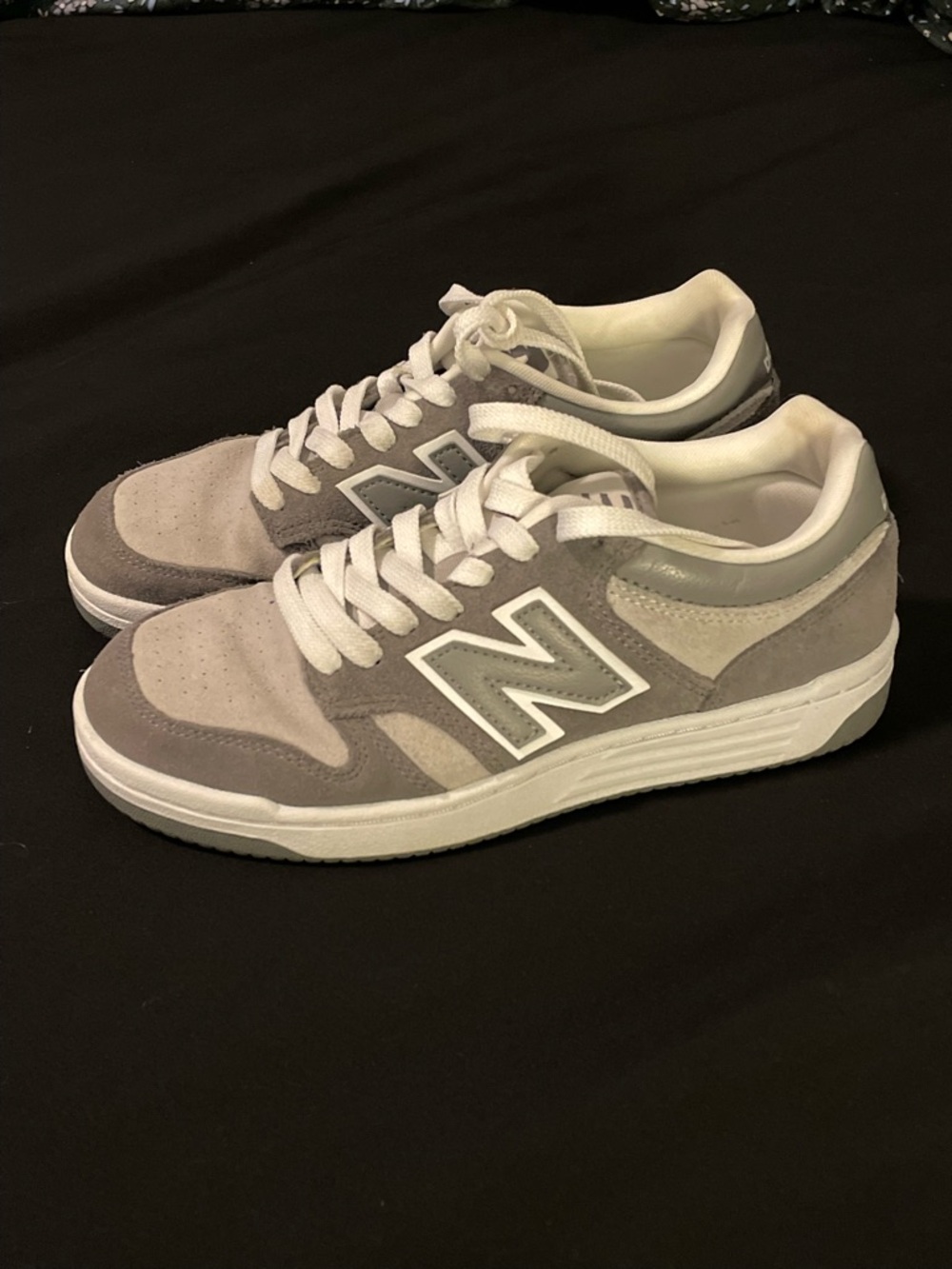 New Balance Gray and White Suede Low-Top Sneakers
